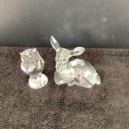 Solid Glass Owl And Solid Glass Deer (marked Fenton)