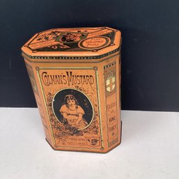 Vintage Colmans Mustard Tin, Hinged Lid, Great Color, 7 In