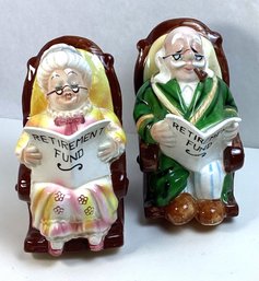 Vintage Ceramic Mr And Mrs Claus Coin Banks, Lefton