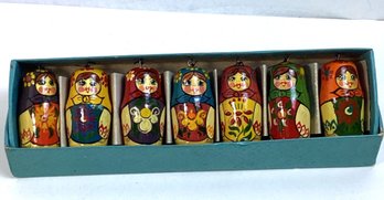 Vintage Wooden Nesting Doll ( Matryoshka) Ornaments Set In Box