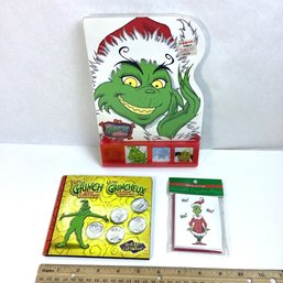 Vintage GRINCH Christmas Lot, LOT A, Coins, Book With Sound, Gift Tags