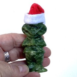 Genuine Carved Stone (jade Or Serpantine) Grinch Figure W/cap