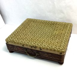 Antique Wooden Box With Fabric Cover, 11 Inch