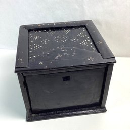 Antique Black Painted Jewelry Box, Mother Of Pearl Inlay, Secret Compartments