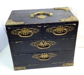 Large Antique Wood/brass Jewelry Box