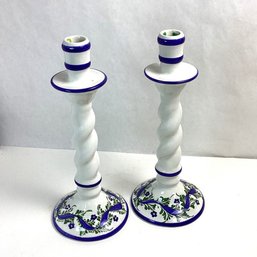 Vintage Portugal Ceramic Tall Candle Sticks
