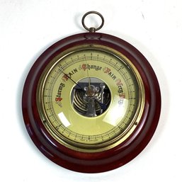Vintage Wood And Glass Barometer Wall Hanging, 6 Inch, Germany