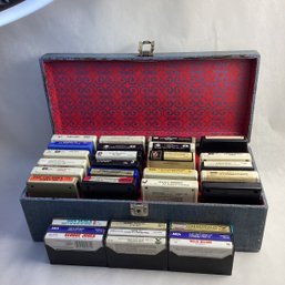 Vintage 8 Track Tape Carry Case With Country Western Tapes, Plus Cassettes Too