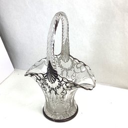 Large Silver Overlay Glass Basket