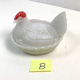 Vintage Glass Nesting Hen, LOT B, Medium Westmoreland, Red Waddles/comb