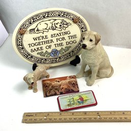 Vintage Dog Related Decorative Lot, Wall Plaque, Yellow Lab, Etc.