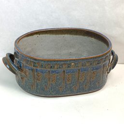Vintage Blue Glazed Stoneware Planter, Bin, Bucket