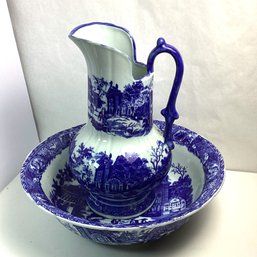 VERY Large Blue/White Wash Basin And Pitcher,  NO SHIPPING