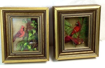 Pair Hand Crafted Cardinal Art, Heavy Frames, Shadow Box Style, See Pics