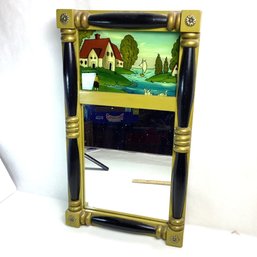 Beautiful Reverse Painted Wooden Mirror, Signed, 1984, NO SHIPPING