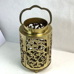 Heavy Brass Candle Lantern, 12 Inch W/ Handle