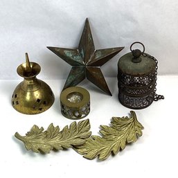 Vintage Brass Lot, Hollow Star, Leaves, Etc.