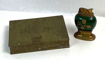 MCM Table Lighter With Wood Lined Brass Box