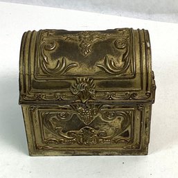 Antique Heavy Brass Treasure Chest Dresser Box, Trinket Box, Lined