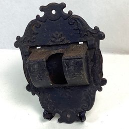 Antique Cast Iron Match With Hinged Lid, Wall Hanging