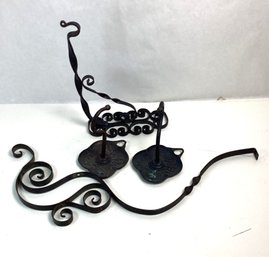 Antique Wrought Iron Lot Including Two Wall Mount Hooks