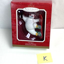 Christmas Ornament, MIB, LOT K, Keepsake Coca Cola Polar Bear, Snowboard
