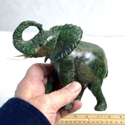 Vintage Carved Deep Green Stone Elephant, Serpantine?, Solid