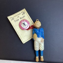 Antique Celluloid Football Player, Souvenir Yale Game, With Pin