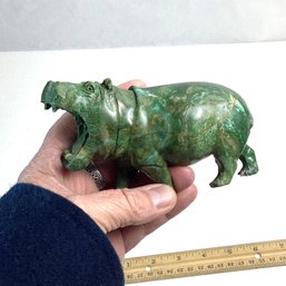 Vintage Carved Deep Green Stone Hippo, Serpantine?, Solid