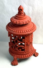 Heavy Vintage Cast Iron Pagoda Style Candle Holder, 12 In., Great Condition