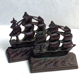 Antique Cast Iron Tall Ship Bookends