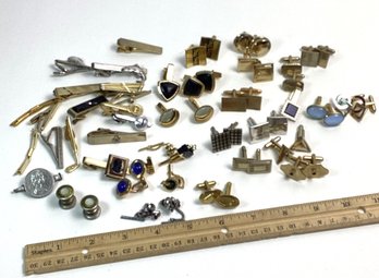 Vintage Mens Jewelry Lot, Cuff Links Tie Clips, Etc, Some Very Nice Ones