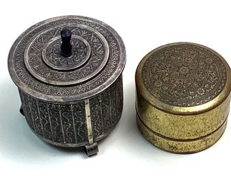 Antique/vintage Trinket Boxes, Dresser Boxes, Brass And Silver Plate, Feinsilber