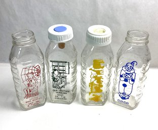 4 Vintage Glass Baby Bottles, Samuel Callet, Nursery Rhymes, Animals,