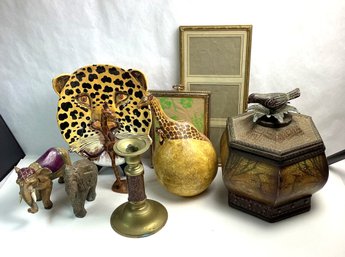 Vintage Animals Decorative Lot, Elephants, Giraffes, Etc. Ceramic, Wood, Brass