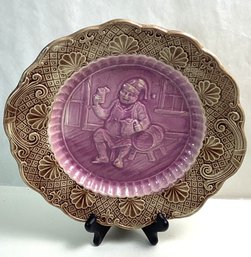 Antique Majolica Plate, 11 Inch, Unique Mulberry/purple Color