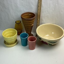 MCM Pottery Lot, Hall Bowl, McCoy Yellow Small Planter, Etc.