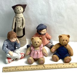 Vintage Figurine Lot, Clay, Resin, Etc., Debby Rubis Bears 1985 And More