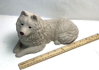 Large Vintage Sandicast Figurine, Samoyed, Dog, Sandra Brue, 1986