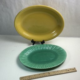 2 Colorful MCM Ceramic Platters, Stangl And Fiesta