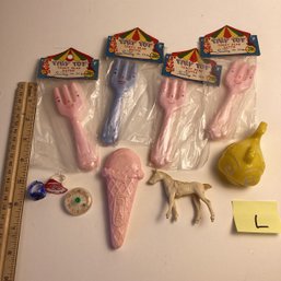 LOT L, Mid Century Celluloid Toy Rattle Lot, New In Package, Plus More