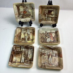 6 Antique Trinket Dishes/sauce Plates, Hanley New Hall, Dickens Ware, Stafforshire