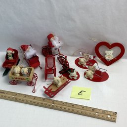 Vintage Metal And Wood Teddy Bear Christmas Ornaments, LOT E