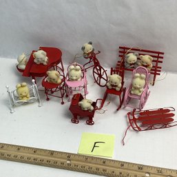 Vintage Metal And Wood Teddy Bear Christmas Ornaments, LOT F