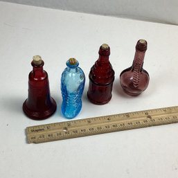 4 Vintage Miniature Wheaton Bitters Bottles, Red, Blue, Purple