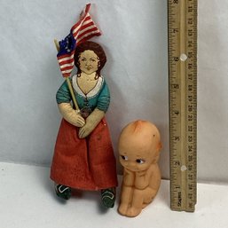 Small Soft Vinyl Kewpie Doll With 1979 Fabric Hallmark Molly Pitcher Doll