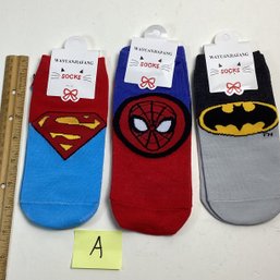 Brand New Childrens Socks, LOT A, Superheroes, (3), Appr. Size 3-6