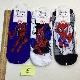 Brand New Childrens Socks, LOT E, Spiderman, (3), Appr. Size 13-3