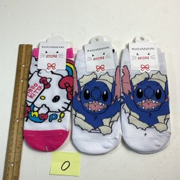 Brand New Childrens Socks, LOT O, Hello Kitty And Lilo, (3), Appr. Size 13-3