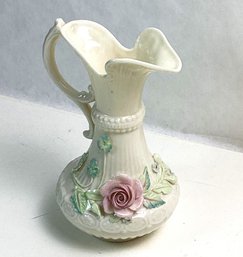 Vintage Belleek Porcelain Small Pitcher, Delicate Flowers